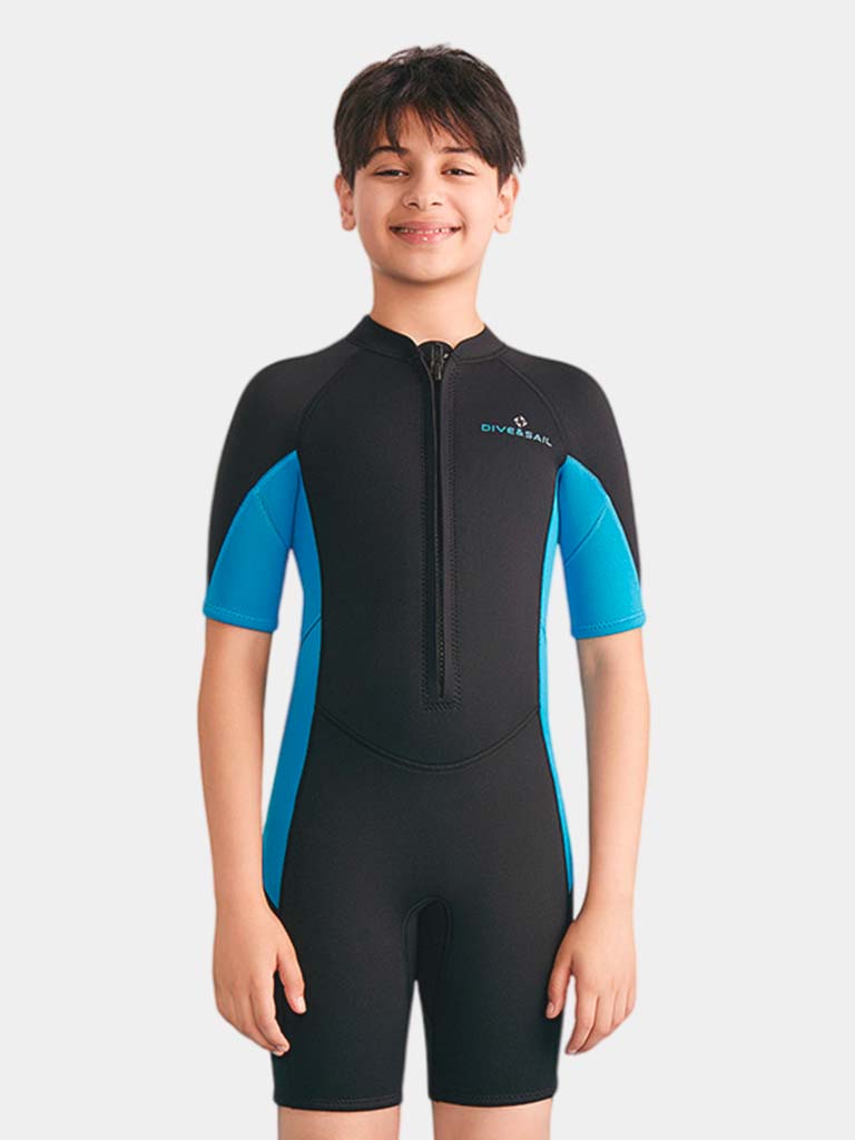 DIVE & SAIL Youth 2.5MM Front Zip Short Sleeve Shorty Wetsuit